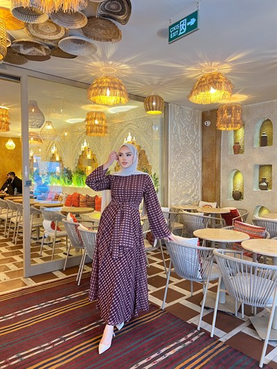 Merve Kemer Detaylı Elbise - Bordo
