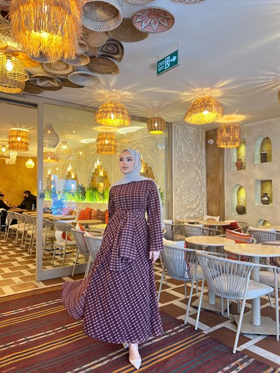 Merve Kemer Detaylı Elbise - Bordo