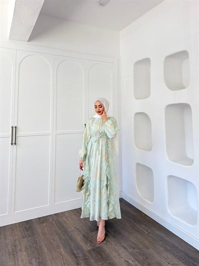 Meryem Desenli Elbise - Mint
