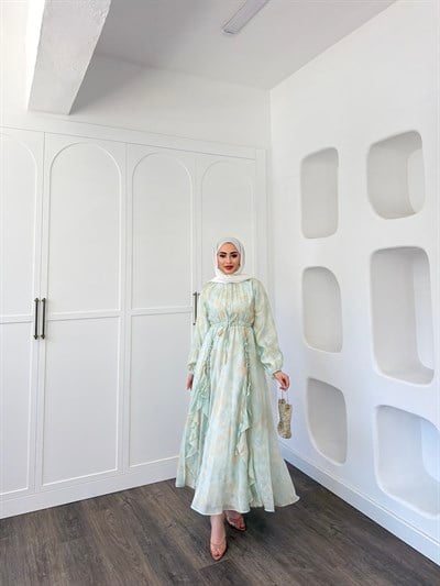 Meryem Desenli Elbise - Mint
