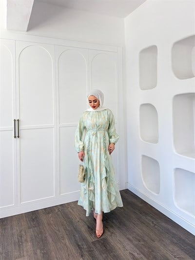 Meryem Desenli Elbise - Mint