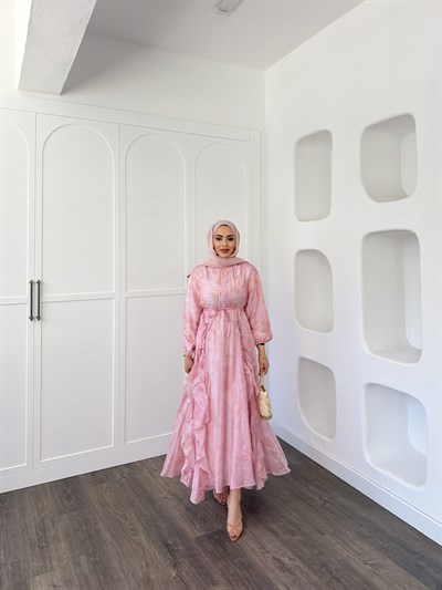 Meryem Desenli Elbise - Pembe