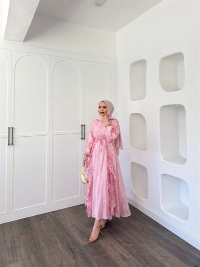 Meryem Desenli Elbise - Pembe