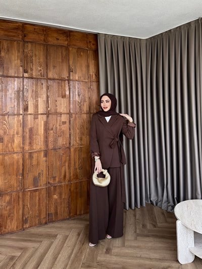 Meryem yan kemerli Takım - Kahve