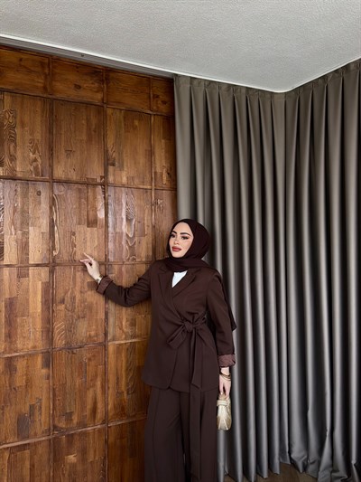 Meryem yan kemerli Takım - Kahve