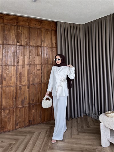 Meryem yan kemerli Takım - Krem