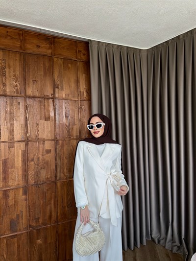 Meryem yan kemerli Takım - Krem