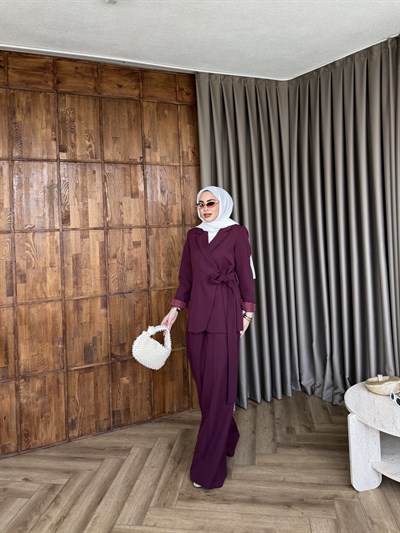 Meryem yan kemerli Takım - Mürdüm