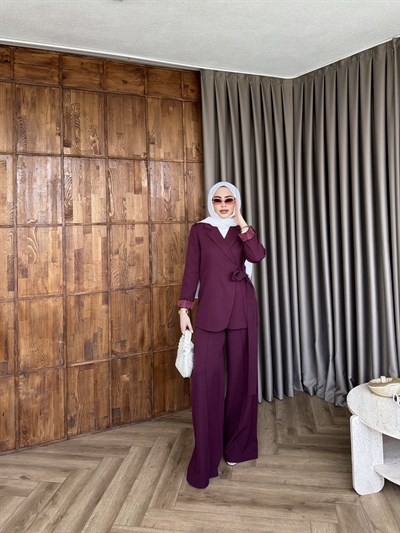 Meryem yan kemerli Takım - Mürdüm