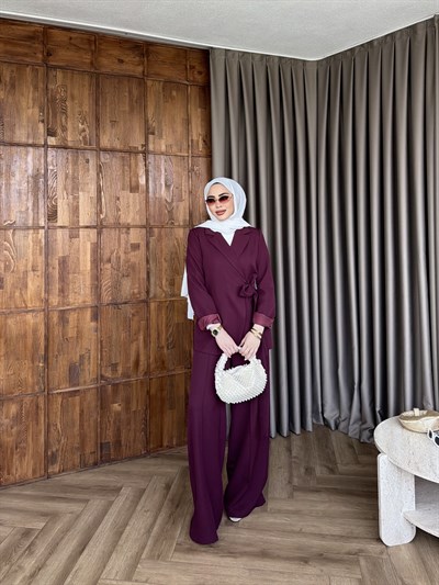 Meryem yan kemerli Takım - Mürdüm