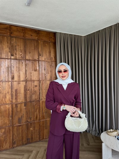 Meryem yan kemerli Takım - Mürdüm