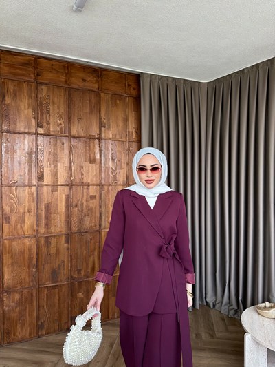 Meryem yan kemerli Takım - Mürdüm