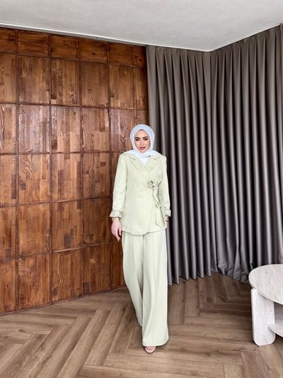 Meryem yan kemerli Takım - Açık Sarı