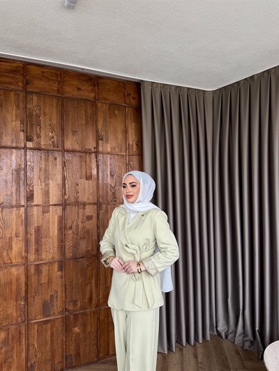 Meryem yan kemerli Takım - Açık Sarı