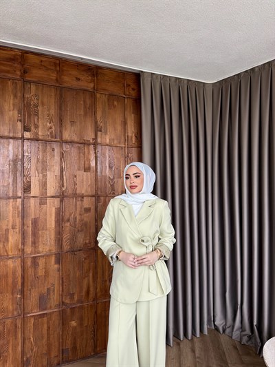 Meryem yan kemerli Takım - Açık Sarı