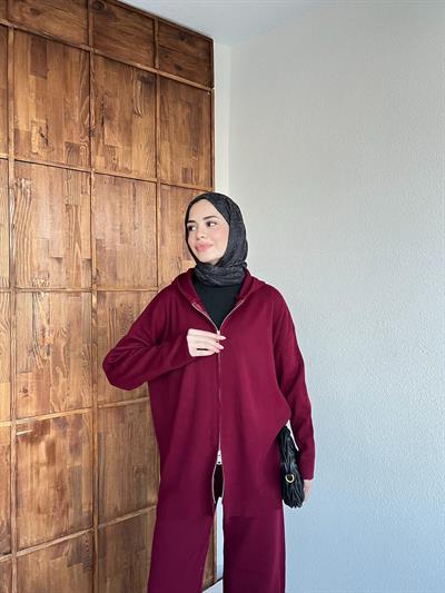 Mesla Fermuarlı Takım - Bordo