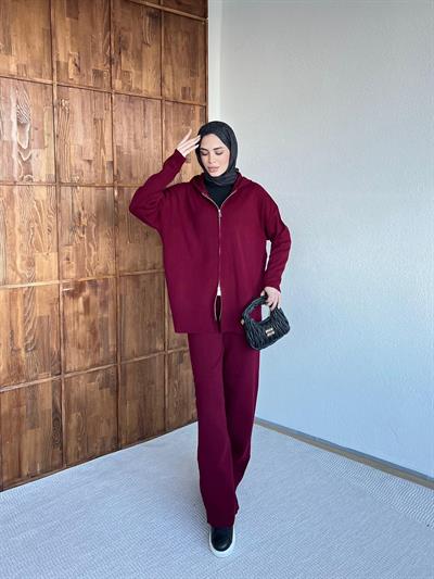 Mesla Fermuarlı Takım - Bordo
