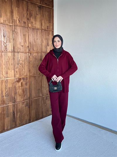 Mesla Fermuarlı Takım - Bordo