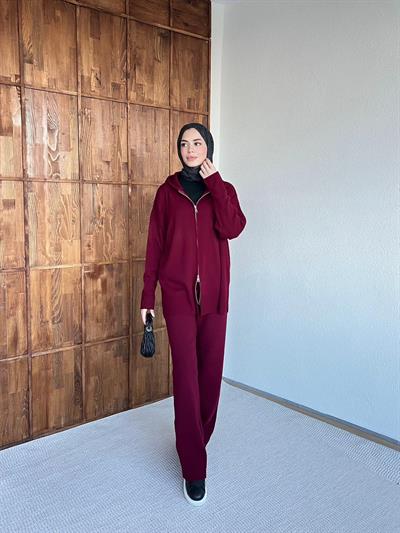 Mesla Fermuarlı Takım - Bordo