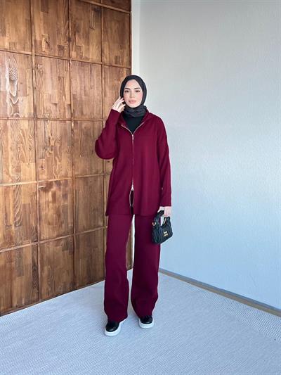 Mesla Fermuarlı Takım - Bordo