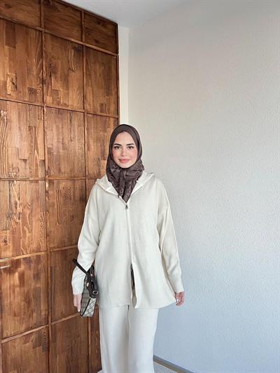 Mesla Fermuarlı Takım - Ekru