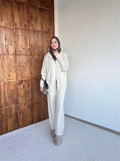 Mesla Fermuarlı Takım - Ekru