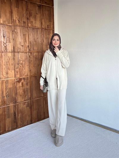 Mesla Fermuarlı Takım - Ekru