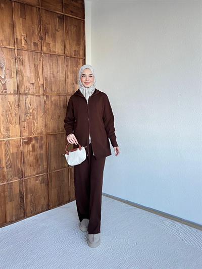 Mesla Fermuarlı Takım - Kahverengi