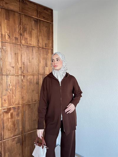 Mesla Fermuarlı Takım - Kahverengi