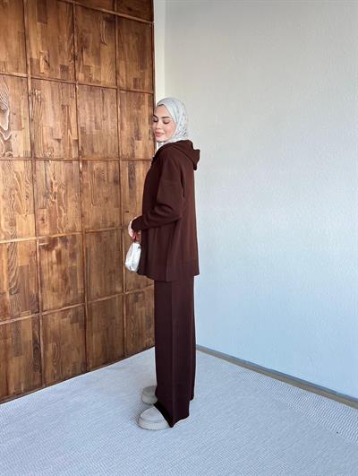 Mesla Fermuarlı Takım - Kahverengi