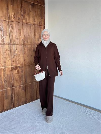 Mesla Fermuarlı Takım - Kahverengi