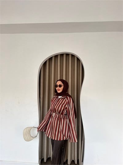 Meva Çizgili Ceket - Oranj