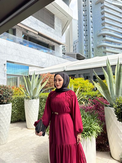 Meva Şifon Elbise - Bordo