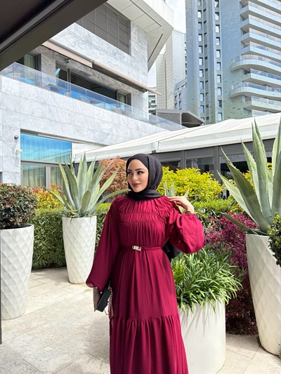 Meva Şifon Elbise - Bordo