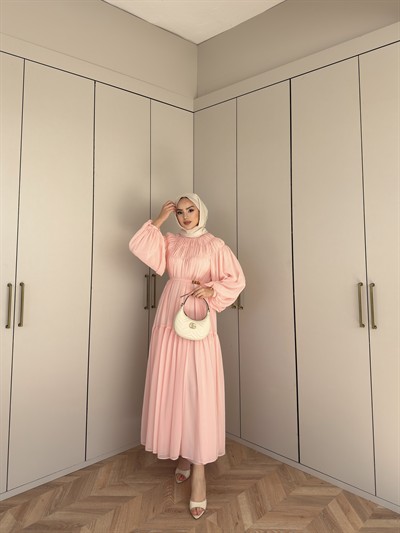 Meva Şifon Elbise - Pudra(ÖN SİPARİŞ)