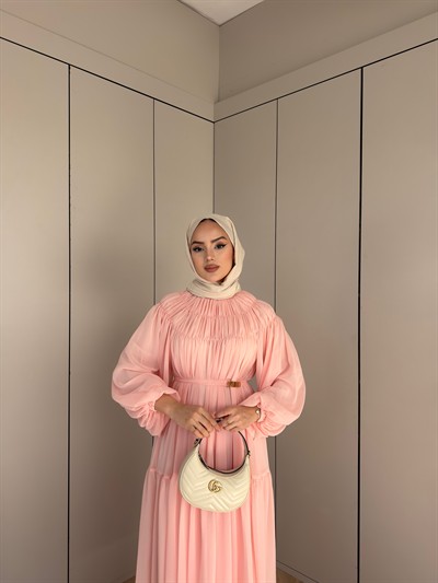 Meva Şifon Elbise - Pudra(ÖN SİPARİŞ)