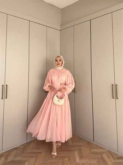 Meva Şifon Elbise - Pudra(ÖN SİPARİŞ)