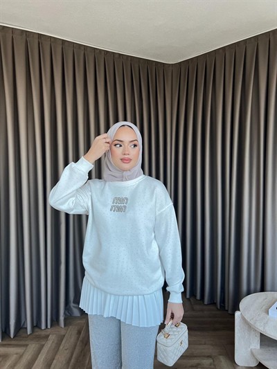 Mın Taşlı Sweat - Beyaz