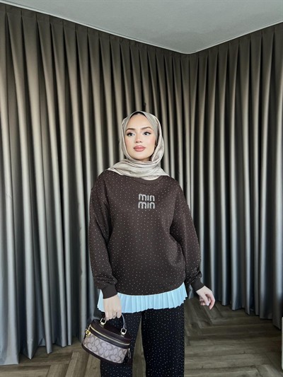 Mın Taşlı Sweat - Kahve