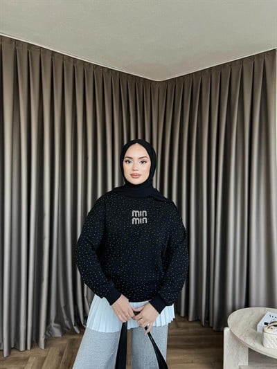 Mın Taşlı Sweat - Siyah