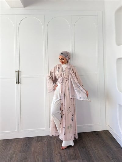 Mirsa Abaya Şal hediyeli - Pudra