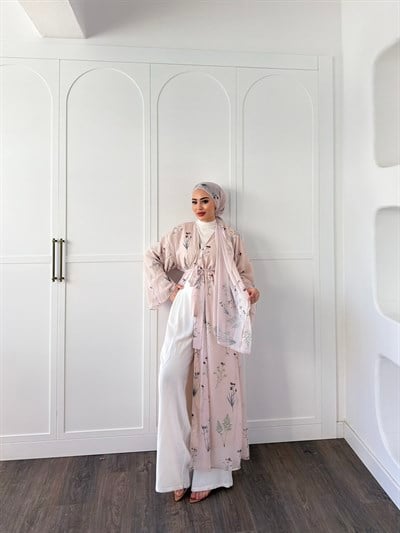 Mirsa Abaya Şal hediyeli - Pudra