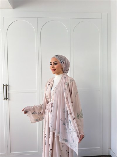 Mirsa Abaya Şal hediyeli - Pudra