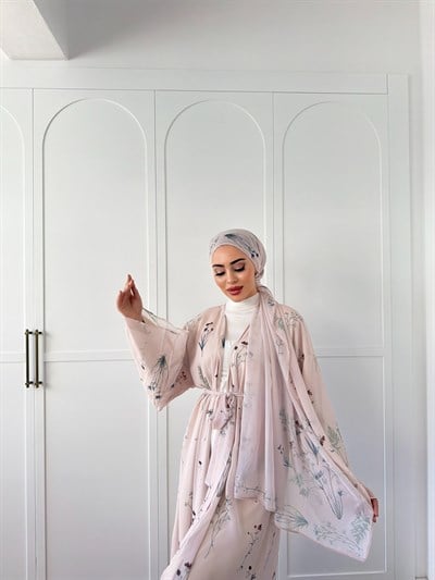 Mirsa Abaya Şal hediyeli - Pudra