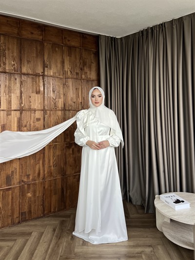 Moila Saten Elbise - Beyaz
