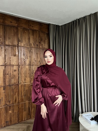 Moila Saten Elbise - Bordo