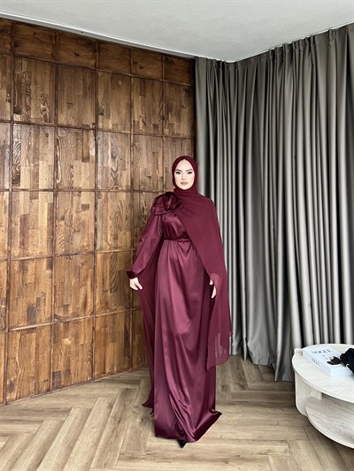 Moila Saten Elbise - Bordo