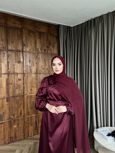 Moila Saten Elbise - Bordo