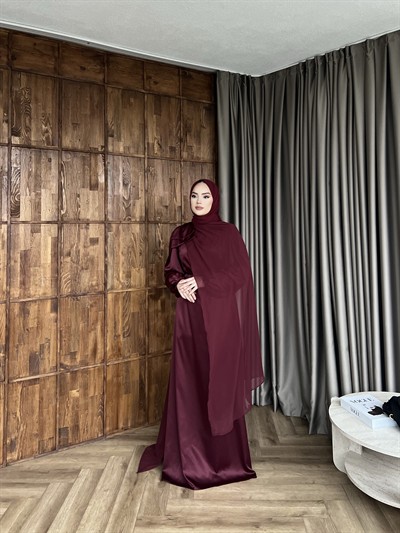 Moila Saten Elbise - Bordo