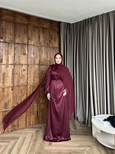 Moila Saten Elbise - Bordo